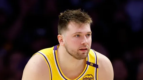 Luka Doncic #77 of the Los Angeles Lakers dribbles during a 103-96 loss to the Minnesota Timberwolves in Game Five of the Western Conference First Round NBA Playoffs