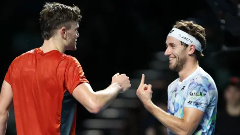 Jack Draper and Casper Ruud during a game in UTS Grand Final London at ExCel London on December 17, 2023