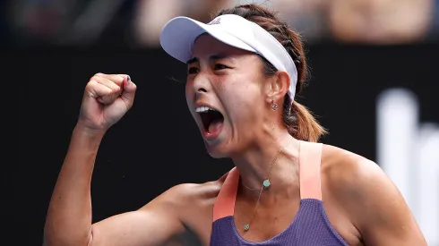 Qiang Wang celebrates after winning a point during her Women's Singles third round match against Serena Williams during Australian Open.
