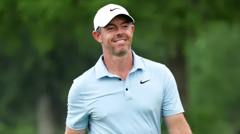 Rory McIlroy of Northern Ireland reacts to a birdie on the on the 15th hole on day three of the Zurich Classic of New Orleans on April 26, 2025.