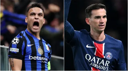 Lautaro Martinez of Inter (left) and Fabian Ruiz of PSG