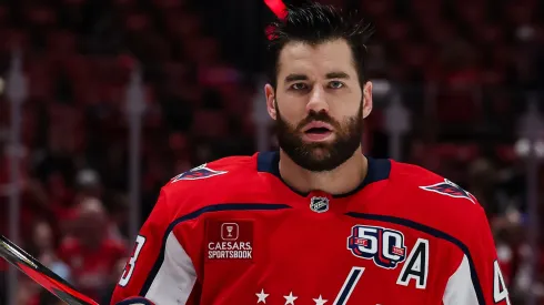 Tom Wilson #43 of the Washington Capitals skates in the 2025 Stanley Cup Playoffs.