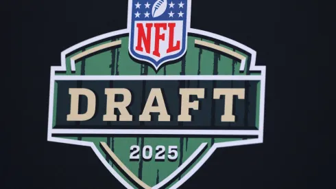 A general view of the Draft logo is seen prior to the first round of the 2025 NFL Draft at Lambeau Field on April 24, 2025 in Green Bay, Wisconsin.