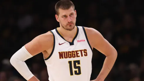 Nikola Jokic #15 of the Denver Nuggets looks on during the second half of Round Two Game One against the Oklahoma City Thunder of the 2025 NBA Playoffs at Paycom Center on May 05, 2025 in Oklahoma City, Oklahoma.