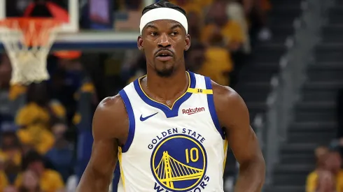 Jimmy Butler III #10 of the Golden State Warriors dribbles the ball against the Golden State Warriors during the first quarter in Game Three of the Western Conference Second Round NBA Playoffs at Chase Center on May 10, 2025 in San Francisco, California.