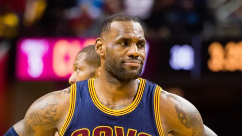LeBron James #23 of the Cleveland Cavaliers reacts on the court during the second half against the Golden State Warriors