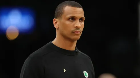 Head coach Joe Mazzulla of the Boston Celtics watches action prior to game one of the Eastern Conference Finals against the Miami Heat at TD Garden on May 17, 2023.