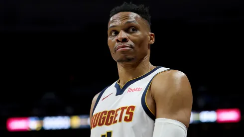 Russell Westbrook #4 of the Denver Nuggets plays the Memphis Grizzlies in the fourth quarter at Ball Arena on April 11, 2025.