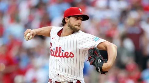 Aaron Nola #27 of the Philadelphia Phillies pitches in the second inning against the Arizona Diamondbacks at Citizens Bank Park on May 03, 2025 in Philadelphia, Pennsylvania.