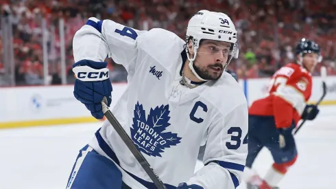 Auston Matthews #34 of the Toronto Maple Leafs skates against the Florida Panthers during the third period in Game Six of the Second Round of the 2025 Stanley Cup Playoffs.