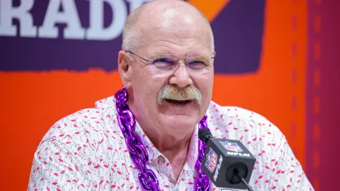 Head coach Andy Reid of the Kansas City Chiefs addresses the media during Super Bowl LIX Opening Night at Caesars Superdome on February 03, 2025 in New Orleans, Louisiana.