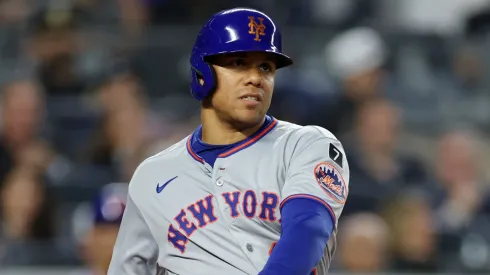 Juan Soto #22 of the New York Mets swings at bat during the fourth inning against the New York Yankees at Yankee Stadium on May 16, 2025.
