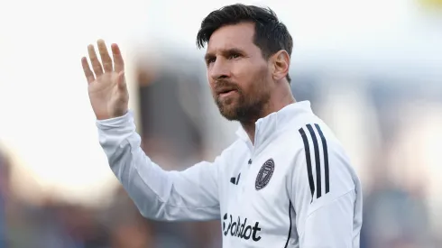 Lionel Messi #10 of Inter Miami CF waves to fans before the match against the San Jose Earthquakes at PayPal Park on May 14, 2025 in San Jose, California.