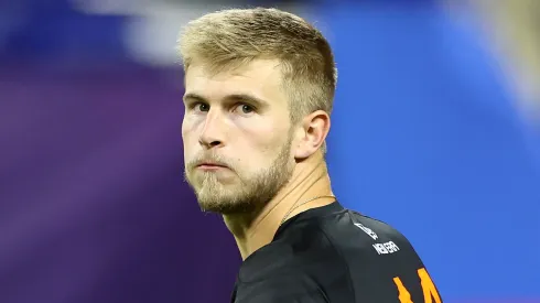 Tyler Shough #QB14 of Louisville participates in a drill during the NFL Scouting Combine at Lucas Oil Stadium on March 01, 2025 in Indianapolis, Indiana.