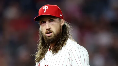 Matt Strahm #25 of the Philadelphia Phillies looks on during a game against the Washington Nationals at Citizens Bank Park on April 29, 2025 in Philadelphia, Pennsylvania.