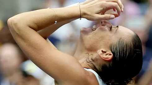 Flavia Pennetta celebrates winning the US Open