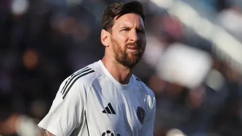 Lionel Messi #10 of Inter Miami CF warms up prior to the MLS match between Inter Miami CF and Orlando City at Chase Stadium on May 18, 2025 in Fort Lauderdale, Florida.
