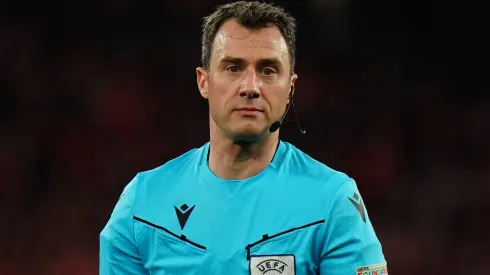 Referee Felix Zwayer in action during the UEFA Champions League 2024/25 Round of 16 First Leg match between SL Benfica and FC Barcelona at Estadio da Luz on March 5, 2025.