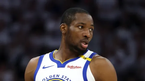 Jonathan Kuminga #00 of the Golden State Warriors handles the ball during the first quarter of Game Five of the Western Conference Second Round NBA Playoffs against the Minnesota Timberwolves