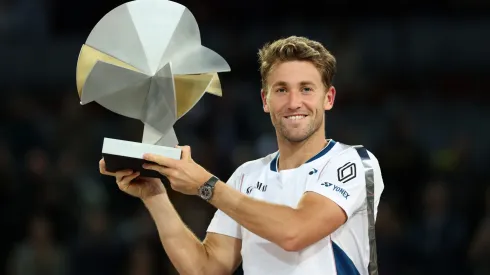 Casper Ruud of Norway celebrates with the trophy after his victory in the Men's Singles Final on Day Thirteen of the Mutua Madrid Open at La Caja Magica on May 04, 2025.