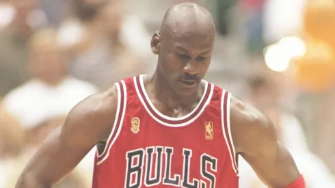 Guard Michael Jordan of the Chicago Bulls stands on the court during a playoff game against the Utah Jazz at the Delta Center in Salt Lake City, Utah. The Jazz won the game 104-93.