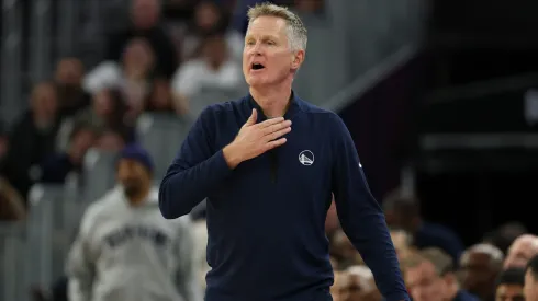 Head coach Steve Kerr of the Golden State Warriors calls a time out during the second half against the Oklahoma City Thunder at Chase Center.