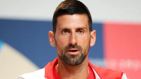 Novak Djokovic speaks during a press conference.