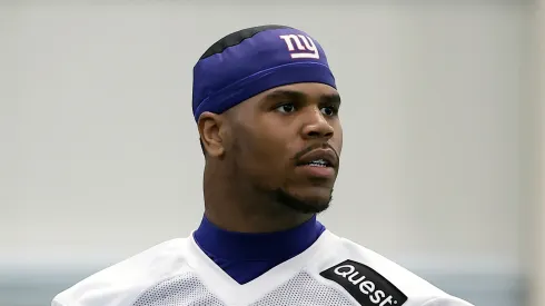 Abdul Carter #51 of the New York Giants during rookie minicamp at NY Giants Quest Diagnostics Training Center