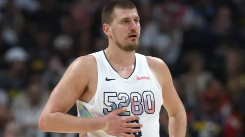 Nikola Jokic #15 of the Denver Nuggets plays the New Orleans Pelicans at Ball Arena in the first quarter February 05, 2025 in Denver, Colorado.