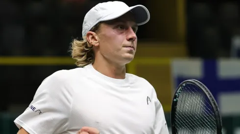 Emil Ruusuvuori of Finland reacts during the match against Tommy Paul of United States on the 2023 Davis Cup Finals.