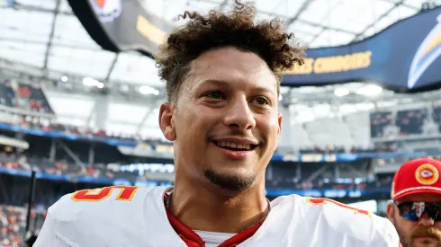 Patrick Mahomes #15 of the Kansas City Chiefs reacts after defeating the Los Angeles Chargers 17-10 at SoFi Stadium on September 29, 2024 in Inglewood, California.