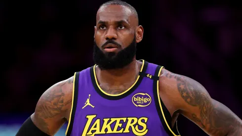 LeBron James #23 of the Los Angeles Lakers in action against the New Orleans Pelicans at Crypto.com Arena on April 04, 2025 in Los Angeles, California.