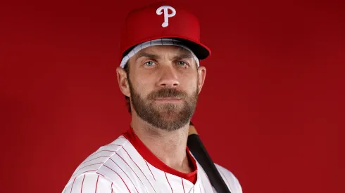 Bryce Harper #3 of the Philadelphia Phillies poses for a portrait during the Philadelphia Phillies Photo Day at BayCare Ballpark on February 20, 2025 in Clearwater, Florida.