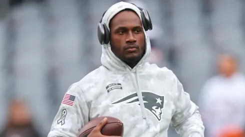 Joe Milton III #19 of the New England Patriots looks on prior to the game against the Chicago Bears at Soldier Field on November 10, 2024 in Chicago, Illinois.