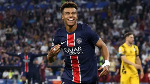 Desire Doue of Paris Saint-Germain celebrates scoring his team's third goal during the UEFA Champions League Final 2025 between Paris Saint-Germain and FC Internazionale Milano.