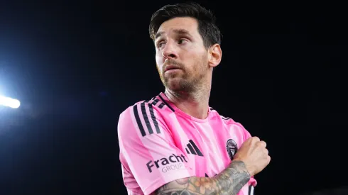 Lionel Messi #10 of Inter Miami CF reacts after the team's victory in the MLS match between Inter Miami CF and Columbus Crew at Chase Stadium on May 31, 2025 in Fort Lauderdale, Florida.