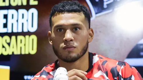 David Benavidez shadowboxes as he works out at Pound 4 Pound Gym on January 09, 2025 in Las Vegas, Nevada.
