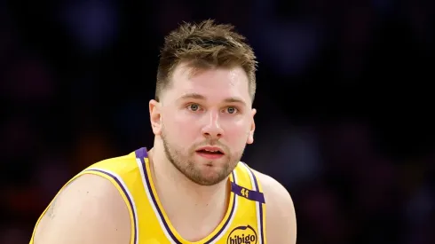 Luka Doncic #77 of the Los Angeles Lakers dribbles during a 103-96 loss to the Minnesota Timberwolves in Game Five of the Western Conference First Round NBA Playoffs