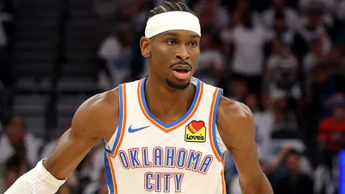 Shai Gilgeous-Alexander #2 of the Oklahoma City Thunder dribbles the ball against the Minnesota Timberwolves during the first quarter in Game Three of the Western Conference Finals of the 2025 NBA Playoffs at Target Center on May 24, 2025 in Minneapolis, Minnesota.