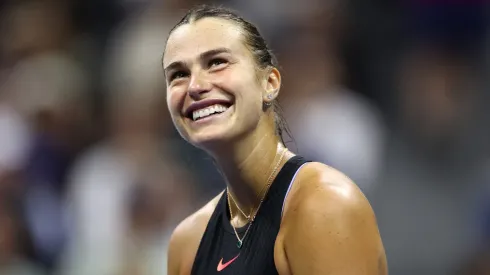 Aryna Sabalenka of Belarus celebrates match point against Emma Navarro of the United States during their Women's Singles Semifinal match on Day Eleven of the 2024 US Open.