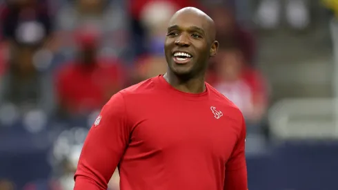 Head Coach DeMeco Ryans of the Houston Texans looks on during warmups prior to the game against the Cleveland Browns at NRG Stadium on December 24, 2023 in Houston, Texas.
