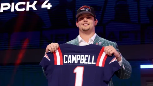 Offensive Tackle Will Campbell of LSU poses after being selected fourth overall pick by the New England Patriots during the first round of the 2025 NFL Draft at Lambeau Field on April 24, 2025 in Green Bay, Wisconsin.