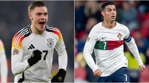 Florian Wirtz and Cristiano Ronaldo playing in the UEFA Nations League.