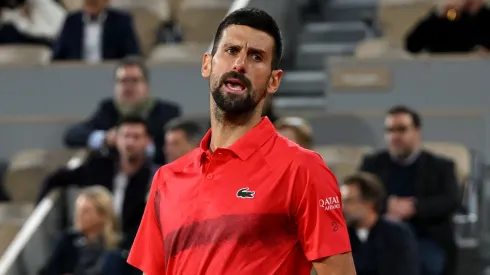 Novak Djokovic of Serbia reacts against Alexander Zverev of Germany during the Men's Singles Quarter Final match on Day Eleven of the 2025 French Open at Roland Garros on June 04, 2025 in Paris, France.