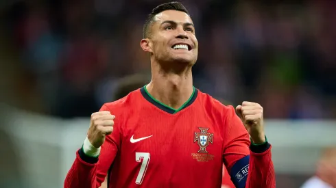 Cristiano Ronaldo reacts after scoring his team second goal during the UEFA Nations League 2024/25 League A Group A1 match between Poland and Portugal.