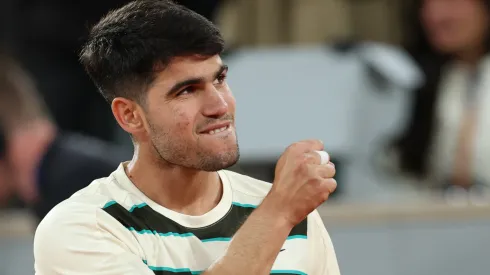 Carlos Alcaraz celebrates during the 2025 French Open