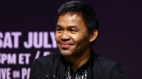 Manny Pacquiao looks on prior to his WBC welterweight fight versus Mario Barrios at The NOVO at L.A. Live on June 03, 2025 in Los Angeles, California.
