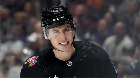 Mitchell Marner #16 of the Toronto Maple Leafs reacts after a missed change during a 3-0 Leafs win over the Los Angeles Kings at Crypto.com Arena on January 02, 2024 in Los Angeles, California.