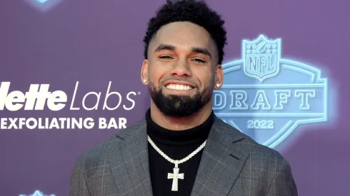 Chris Olave attends the 2022 NFL Draft on April 28, 2022 in Las Vegas, Nevada.