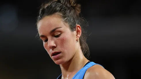 Lois Boisson of France looks on in her match against Coco Gauff of United States in the Women's Singles Semi Final match on Day Twelve of the 2025 French Open at Roland Garros on June 05, 2025 in Paris, France.
